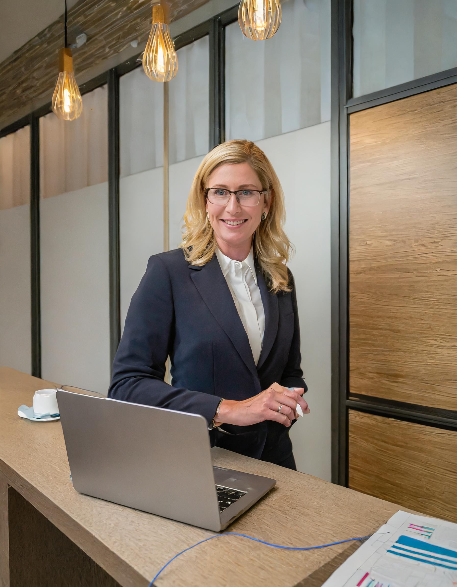 Steuerberater bei der Arbeit in einem eleganten Büroumfeld